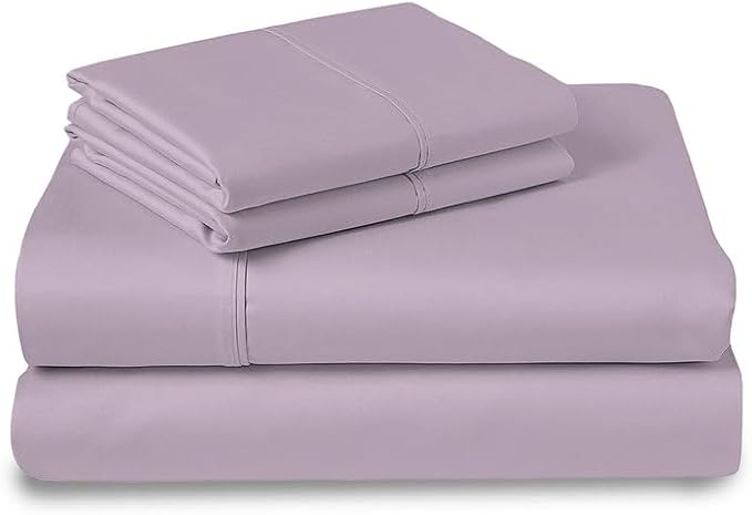 Pizuna Pure 100% Cotton Sheets Queen Size, Luxurious 400 Thread Count Long Staple Cotton Sateen Sheets Queen with 15" Deep Pocket (Combed Lavender Frost Cotton Sheets Queen)