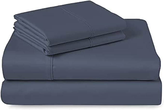 Pizuna Pure 100% Cotton Sheet Set Twin, Luxurious 400 Thread Count Long Staple Cotton Sateen Sheets Twin with 15" Deep Pocket (Dark Blue)