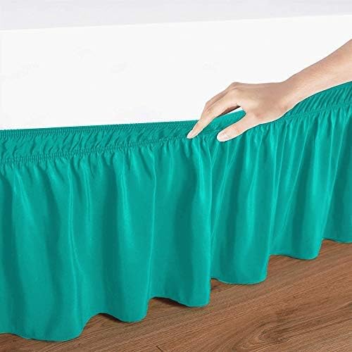 Wrap Around Bed Skirts Elastic Dust Ruffles, Easy Fit Wrinkle and Fade Resistant Silky Microfiber Fabric Solid Color Bedskirt, 12 Inch Tailored Drop Teal for Twin XL Size Bed Skirt