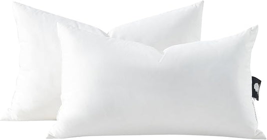 APSMILE 12x20 Pillow Insert, Lumber Down Feather Throw Pillows Set of 2 with Organic Cotton Cover, Soft Decorative Pillows for Couch Living Room,Sofa,and Bed（White）