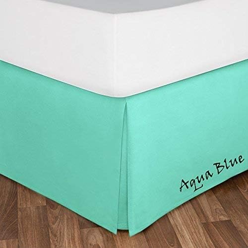 Bed Skirt - 25 Inch Fall Tailored Drop Pleated Dust Ruffle, 100% Egyptian Cotton - Solid Pattern and Color { Queen , Solid , Aqua Blue}
