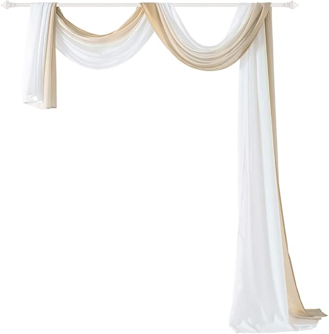 NAPEARL Ombre Window Scarf Valance, Romantic Gradient Voile Scarf Valance for Ceremony Backdrop, Wedding Arch, Kids Bedroom, Decorative Swag Curtain 144 Inches, Beige