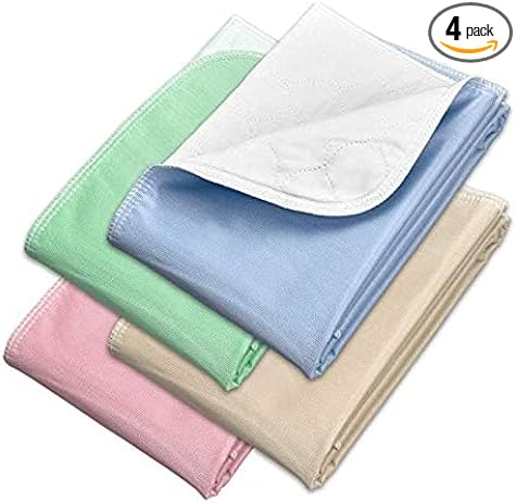 Nobles Incontinence Pads - Waterproof, Reusable & Washable - Absorbent Underpad Mattress Protectors for Bed Wetting - 29x35 - 4 Pack (Green, Tan, Pink and Blue)