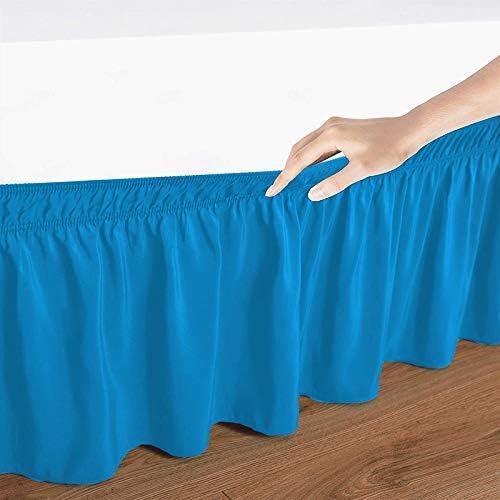 Wrap Around Bed Skirts Elastic Dust Ruffles, Easy Fit Wrinkle and Fade Resistant Silky Microfiber Fabric Solid Color Bedskirt, 12 Inch Tailored Drop Turquoise for Queen Size Bed Skirt