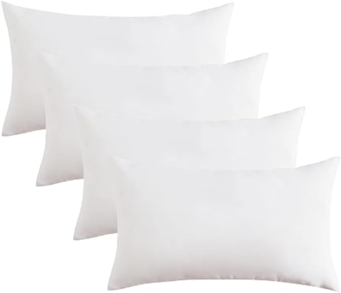 Covers & All Throw Pillow Inserts Only Pack of 4, Durable Soft Rectangle 12 x 20 Inches 65 GSM Non-Woven Fabric with 15D Silicon Fiber Filling, Universal uses for Home Decor Office Indoor Outdoor