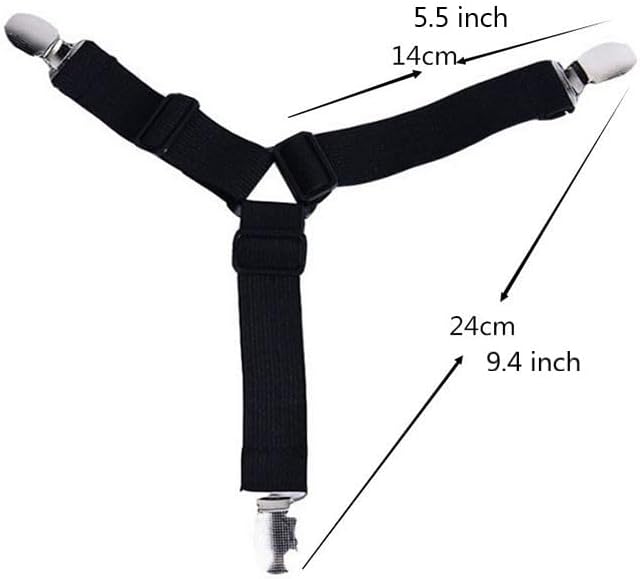 Heavy Duty Elastic Bed Sheet Straps & Clips - Adjustable Mattress Gripper, Sheet Holders Keep Sheets Firm & Tight, Mattress Clips, Bed Straps, Corner Straps (Black, 4pcs Triangle)