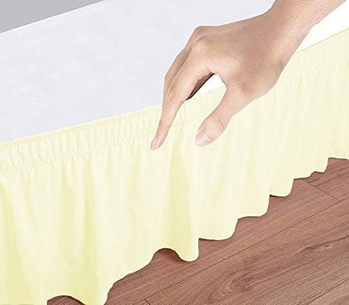 Wrap Around Bed Skirts Elastic Dust Ruffles, Easy Fit Wrinkle and Fade Resistant Silky Microfiber Fabric Solid Color Bedskirt, 12 Inch Tailored Drop Ivory for Olympic Queen Size Bed Skirt