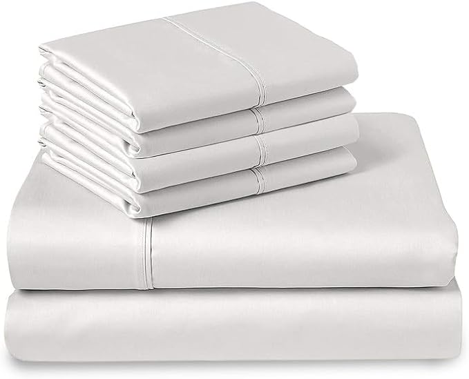 Pizuna Pure 100% Cotton Bed Sheets Set King Size White, Luxurious 400 Thread Count Long Staple Cotton Sateen Sheets with 15" Deep 2 Extra Pillowcase (Combed Cotton Bed Sheet Set)