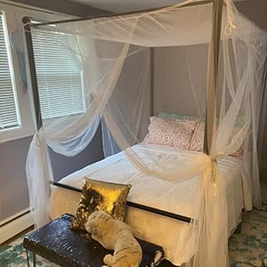 Mosquito Net Bed Canopy for Girls,King Canopy Bed Curtains Queen Size from Ceiling,Dome Mosquito Netting Bed Tent Twin Girls Canopy Bed Decor for Baby Crib,Kid Bed and Adult Beds (White Square)