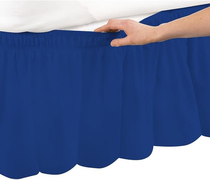 Bed Skirt - Wrap Around Bed Skirts Elastic Dust Ruffles, Easy Fit Wrinkle and Fade Resistant Luxurious Fabric Solid Color, Royal Blue Short Queen Size Beds 15 Inch Drop