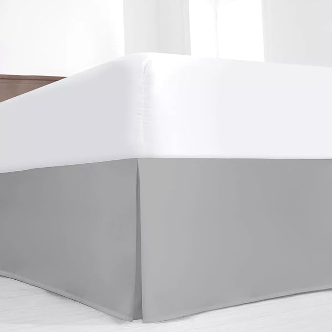 SKY BEDDINGS Luxury Pleated King Bed Skirt with Split Corners - 12 Inch Tailored Drop - Pleated Dust Ruffle - Wrinkle-Free 100% Microfiber - Easy Fit, Soft & Durable - Light Grey
