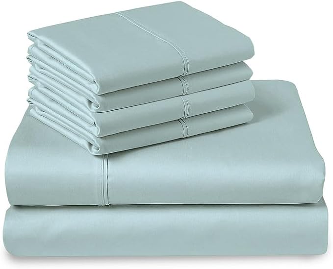 Pizuna Pure 100% Cotton Sheets Queen Size, Luxurious 400 Thread Count Long Staple Cotton SateenSheets Queen with 15inch Deep Pocket (Combed Baby Blue Cotton Sheets Queen)