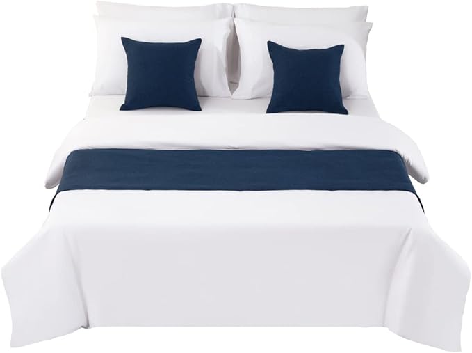 AMBERIS Bed Runner Dark Blue, Imitation Linen Decorative Bed Scarf for Home Hotel (Pillowcases Sold Separately)