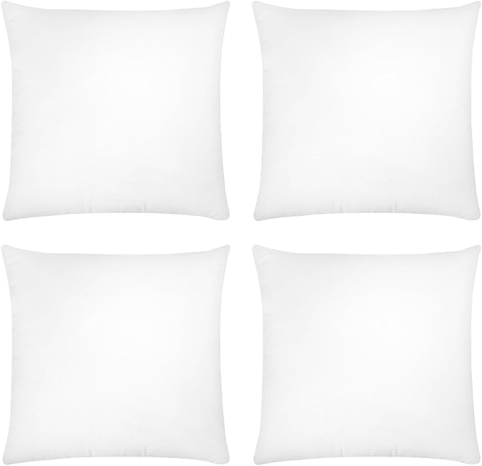 Covers & All Throw Pillow Inserts Only (Pack of 4, White), 65 GSM Non-Woven Fabric with 15D Silicon Fiber Filling, Durable Soft Universal uses for Home Decor Office Indoor Outdoor (Square 28" x 28")