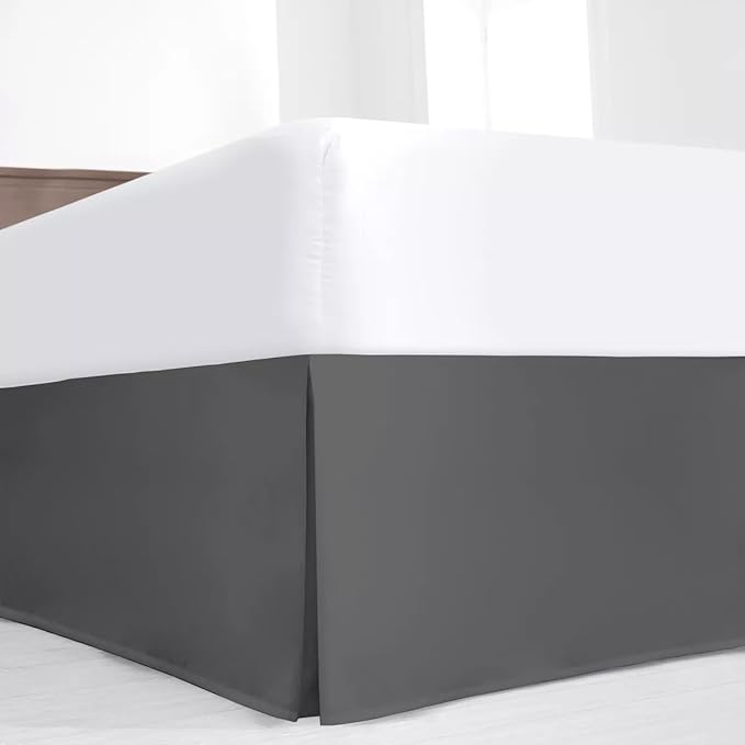 SKY BEDDINGS Luxury Pleated Full Bed Skirt with Split Corners - 21 Inch Tailored Drop - Pleated Dust Ruffle - Wrinkle-Free 100% Microfiber - Easy Fit, Soft & Durable - Dark Grey