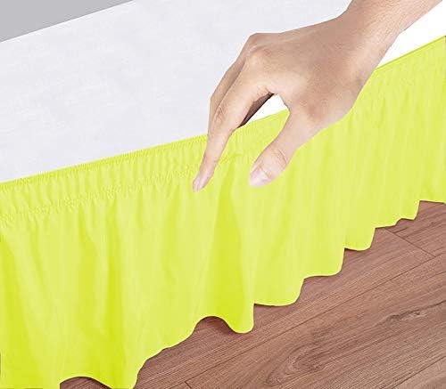 Wrap Around Bed Skirts Elastic Dust Ruffles, Easy Fit Wrinkle and Fade Resistant Silky Microfiber Fabric Solid Color Bedskirt, 12 Inch Tailored Drop Yellow for Twin XXL Size Bed Skirt