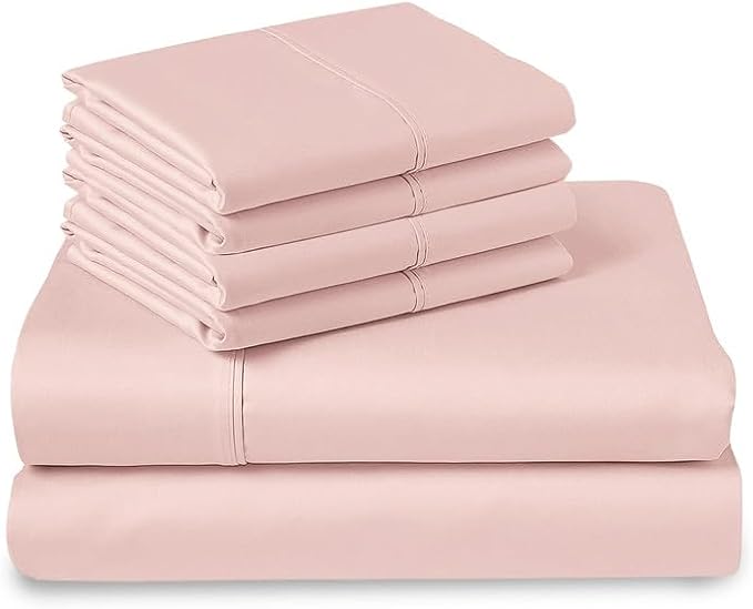Pizuna Pure 100% Cotton King Size Sateen Sheets with 15" Deep Pocket (Luxurious 400 Thread Count Light Pink Cotton Sheets)
