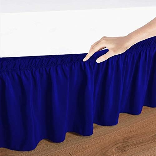 Wrap Around Bed Skirts Elastic Dust Ruffles, Easy Fit Wrinkle and Fade Resistant Silky Microfiber Fabric Solid Color Bedskirt, 12 Inch Tailored Drop Royal Blue for Short Queen Size Bed Skirt