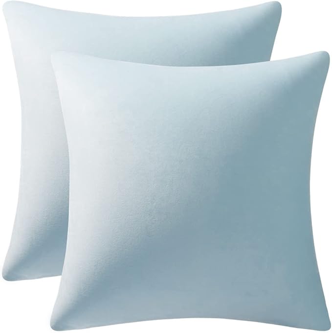 Throw Pillow Covers 18x18 Light-Blue: Pack of 2 Cozy Soft Velvet Square Modern Luxury Decorative Throw Pillow Cases for Sofa Couch Living Room Bed Home Decor
