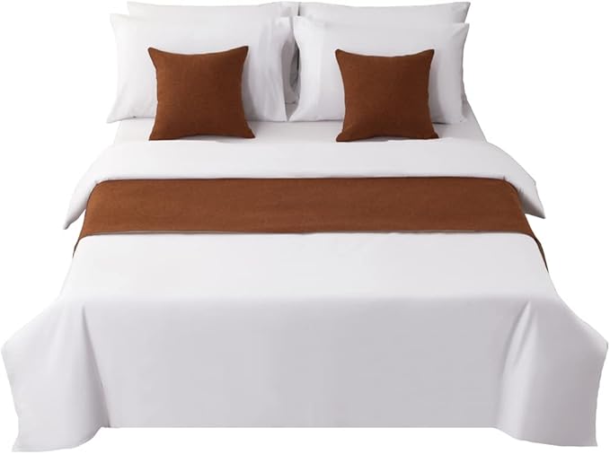 AMBERIS Bed Runner Brown, Imitation Linen Decorative Bed Scarf for Home Hotel (Pillowcases Sold Separately)
