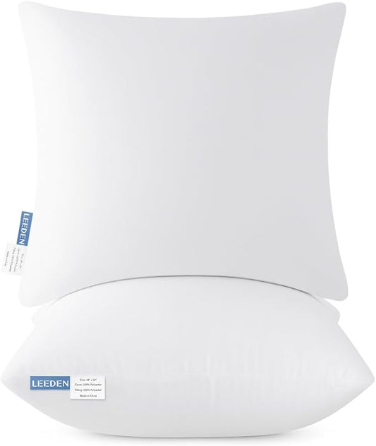 Leeden 16x16 Pillow Inserts Pack of 2, 16 Inch Decorative Throw Pillow Inserts, Soft Fluffy Square Throw Pillows for Couch, Sofa, Bed, and Home Decor White Cushion