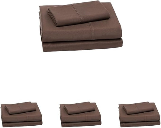 Amazon Basics Lightweight Super Soft Easy Care Microfiber 3-Piece Bed Sheet Set with 14-Inch Deep Pockets, Twin XL, Solid, Chocolate (Pack of 4)