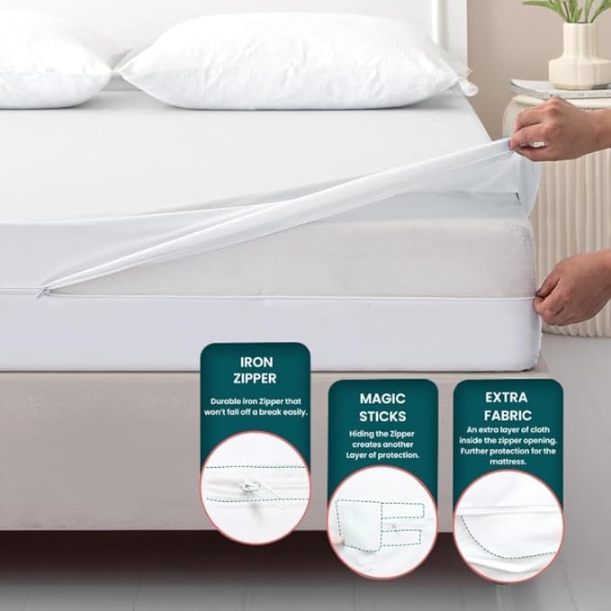 Zippered Mattress Encasement, Twin XL Size Waterproof Mattress Protector, Breathable & Noiseless Absorbent 6-Sided Mattress Cover