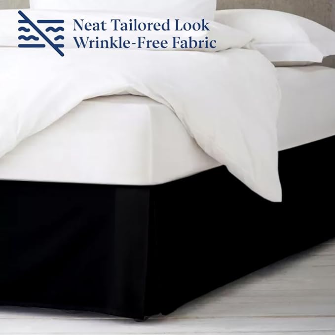 SKY BEDDINGS Luxury Pleated King Bed Skirt with Split Corners - 21 Inch Tailored Drop - Pleated Dust Ruffle - Wrinkle-Free 100% Microfiber - Easy Fit, Soft & Durable - Black