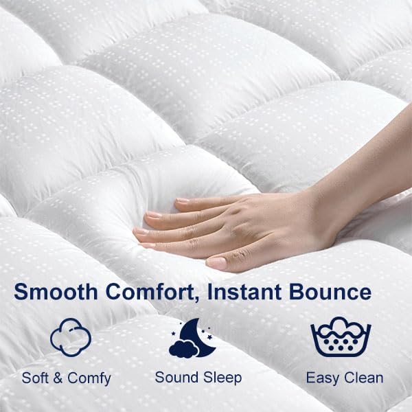 ACCURATEX Ultra Soft Mattress Topper Queen Size - 2 Inches Thick Double Layer Comfort Pillow Top Mattress Pad for Back Pain Relief, 400TC Cotton Breathable Surface w/ 8-21 Inches Deep Pocket,60x80