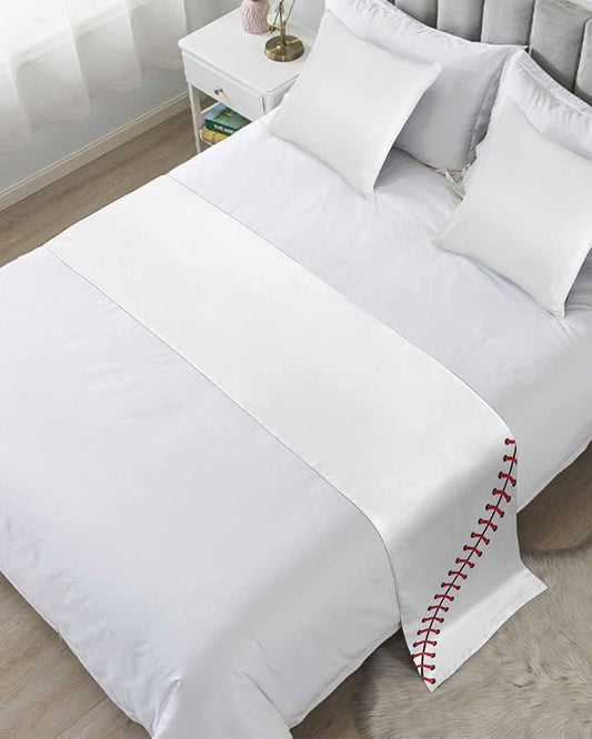 Baseball Sports Texture Bed Runners for Bedroom Hotel,Decorative Bedding Scarf White Red Lines Bed End Blanket Bedding Runner Scarves for Twin Size Bed,71x20in