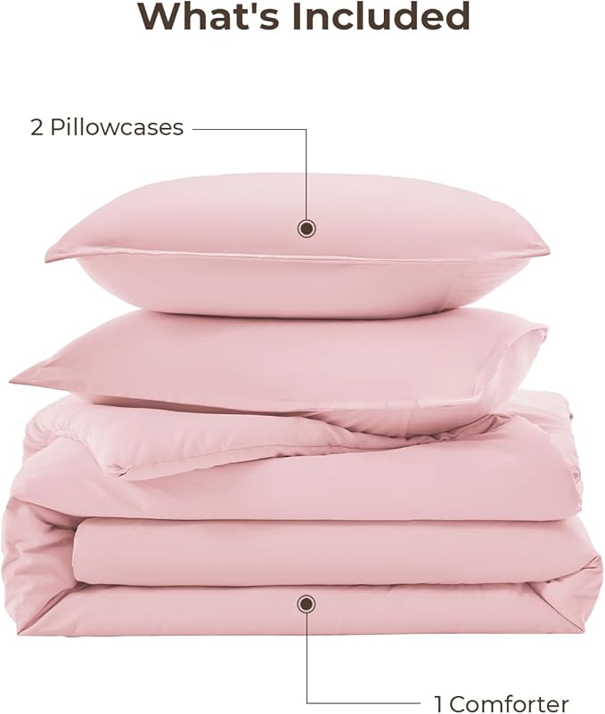 Litanika Comforters Pink Oversized King Size, 3 Pieces Lightweight Solid Bedding Set & Collections, All Season Fluffy Bed Set (120x98In Comforter & 2 Pillowcases)