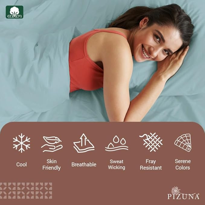 Pizuna Pure 100% Cotton Sheets California King Size, Luxurious 400 Thread Count Long Staple Cotton Sateen Sheetswith 15inch Deep Pocket (Combed Baby Blue Cotton Sheets California King)