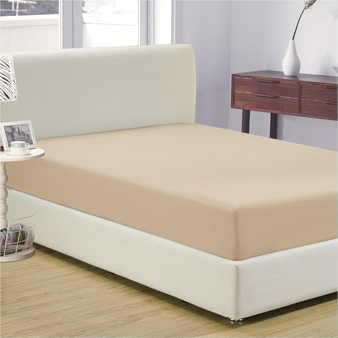Mellanni Full Fitted Sheet - Iconic Collection Bedding Sheets with up to 16 inch Deep Pocket - Soft & Cooling - Fade & Stain Resistant - 1 PC (Full, Beige)