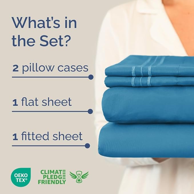 Full XL Size 4 Piece Sheet Set - Comfy Breathable & Cooling Bed Sheets Set - Hotel Luxury Bedding for Women, Men, Kids, Teens, Boys & Girls - Deep Pockets, Soft, Wrinkle Free - Oeko-Tex - Denim Blue