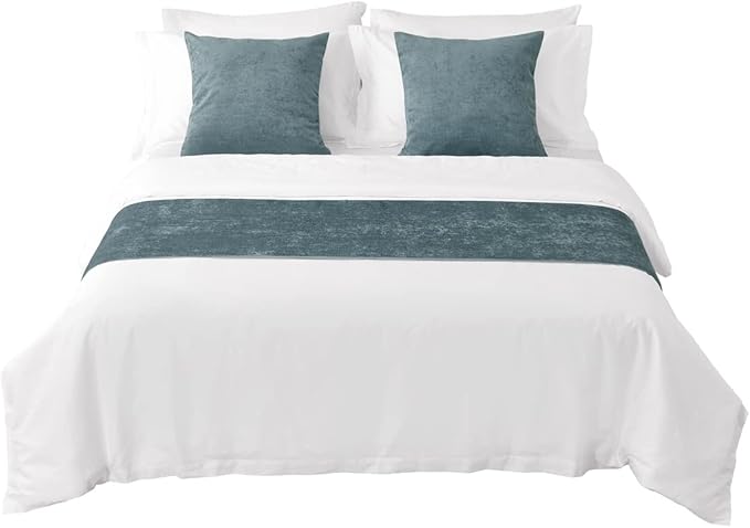 AMBERIS Bed Runner Blue, Chenille Soft No Fading Modern Bed Scarf (Pillowcases Sold Separately)