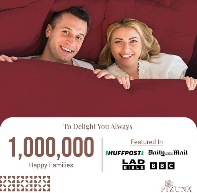 Pizuna Pure 100% Cotton Sheets King Size, Luxurious 400 Thread Count Long Staple Cotton Sateen Sheets with 15" Deep Pocket (Combed Rio Red Sheet King)