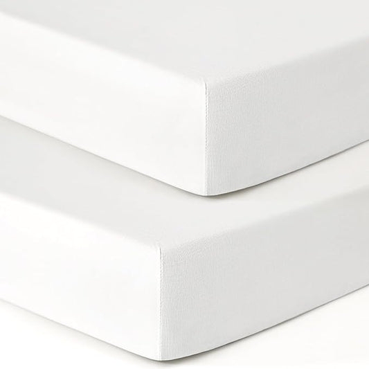 GRSSDER Jersey Crib Sheets for Boys and Girls, Stretchy Ultra Soft Crib Fitted Sheets Set 2 Pack, Universal Fit All Standard Crib Mattress Pads Safe and Snug, Natural White