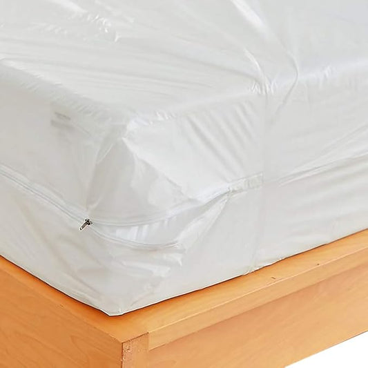 Waterproof Zippered Plastic Mattress Protector Encasement, Vinyl Mattress Bed Cover Proof (Full Size)