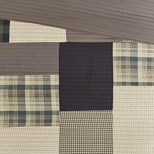 Woolrich Winter Hills Reversible Quilt Set - Cottage Styling Reversed to Solid Color, All Season Lightweight Coverlet, Cozy Bedding Layer, Matching Shams, Oversized King/Cal King, Plaid Tan 3 Piece