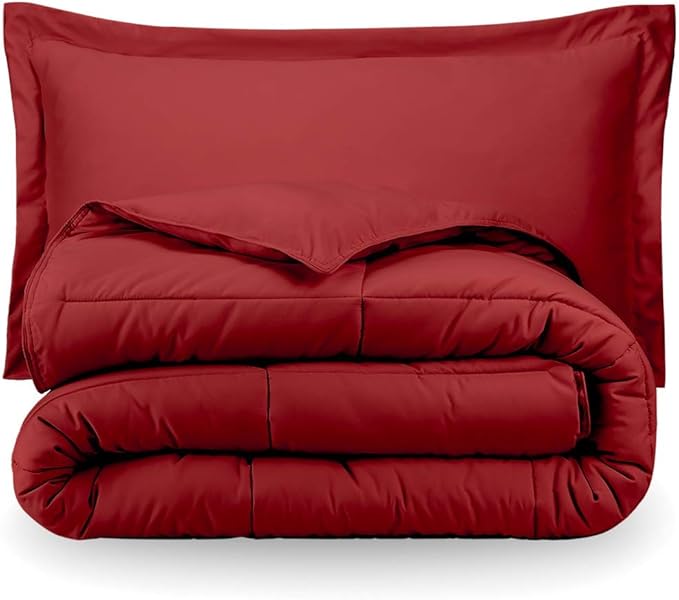H&H Decor Luxurious & Super Soft 1 Piece Comforter 300 GSM & 4 Pcs Sheet Set 100% Egyptian Cotton 1000 Thread Count Pattern Solid (Queen, Red,Solid)