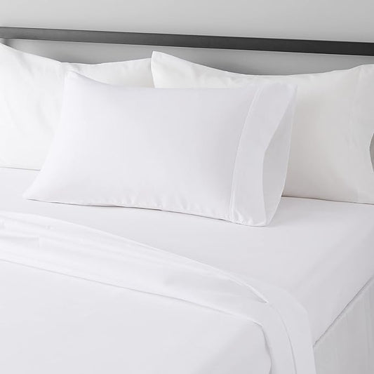 Amazon Basics Ultra-Soft Breathable Wrinkle-Free Microfiber 3-Piece Bed Sheet Set with 14-Inch Deep Pockets, College Dorm-Friendly, Twin XL, Bright White