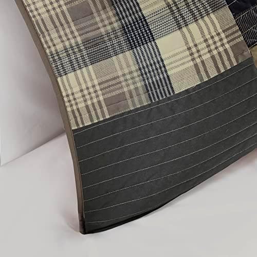 Woolrich Winter Hills Reversible Quilt Set - Cottage Styling Reversed to Solid Color, All Season Lightweight Coverlet, Cozy Bedding Layer, Matching Shams, Oversized King/Cal King, Plaid Tan 3 Piece