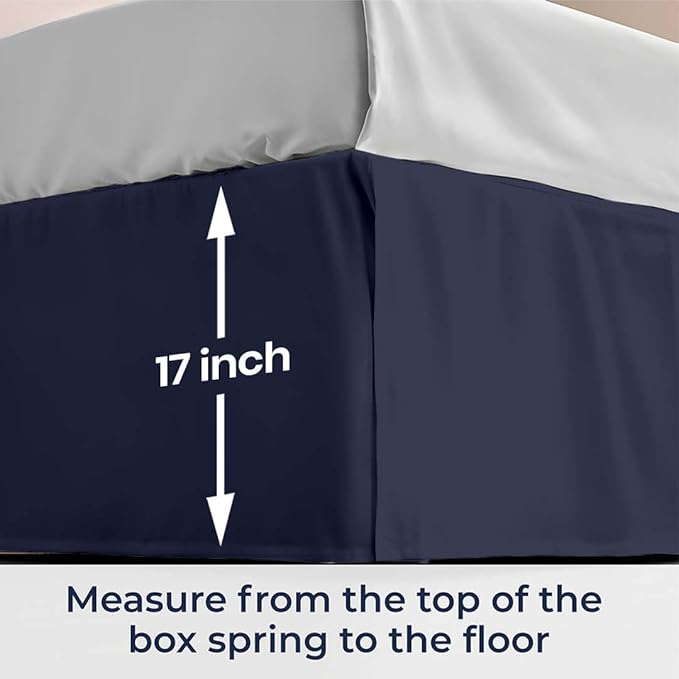 SGI bedding 17 inch Drop Bed Skirt Cal King Size - Platform Style with Secure Fit, Classic Tailored Look, Elegant Pleated Style Dust Ruffle, Split Corners, Wrinkle Resistant Microfiber - Navy Blue