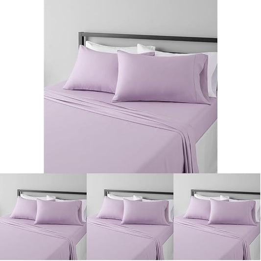 Amazon Basics Lightweight Breathable Ultra-Soft Wrinkle-Free Microfiber 4-Piece Bed Sheet Set with 14-Inch Deep Pockets,Full,Frosted Lavender,Solid,(Pack of 4)