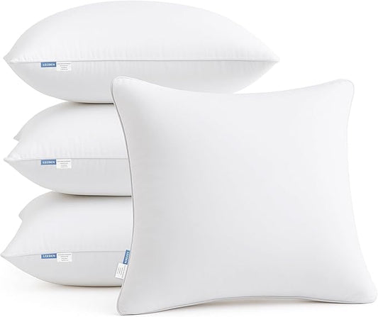Leeden 18 x 18 Pillow Inserts (Set of 4) - Throw Pillow Inserts with 100% Cotton Cover - 18 Inch Square Interior Sofa Pillow Inserts - Decorative Pillow Insert Pair - White Couch Pillow