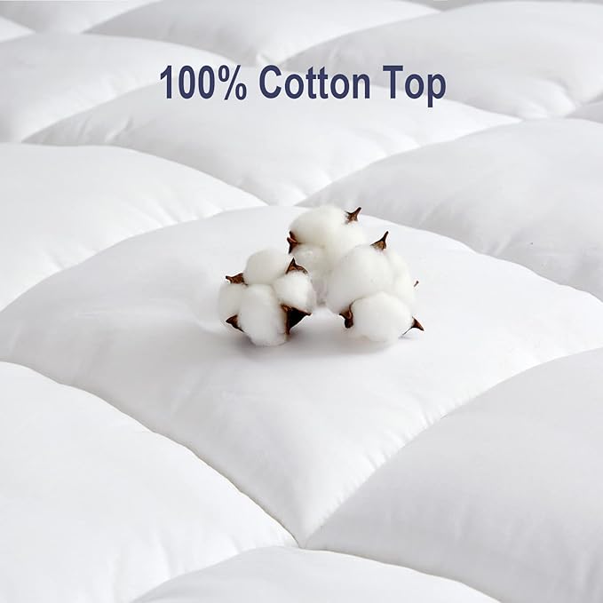 HYPREST Down Alternative Mattress Topper Full, Extra Thick Mattress Topper Overfilled with 1300 GSM Down Alternative, 100% Cotton Cooling Soft Quilted Plush Pillow Top Mattress Pad
