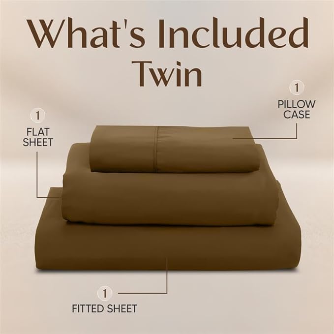 Utopia Bedding Twin Sheet Set – 3 Piece Bed Sheets for Cal King Size Bed, Soft and Breathable Microfiber, Includes 1 Fitted Sheet, 1 Flat Sheet and 2 Pillowcases (Mocha)