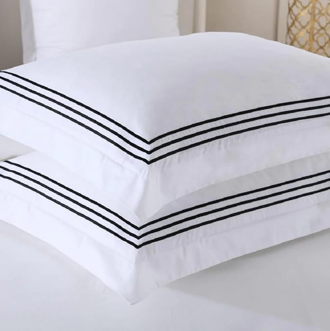 Royal Hotel Bedding Embroidered Adeline 2pc Comforter Cover with Pillow Sham, Duvet Cover Set, 100% Cotton Percale, Twin/Twin XL, White and Black
