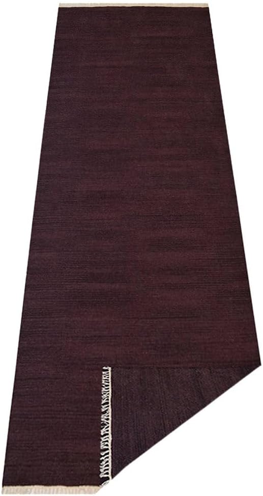 Rugsotic Carpets Hand Woven Flat Weave Kilim Wool ECO-Friendly Area Rugs - 2'6''x8', Runner Shape, Plum Color, Solid Plain Design, Low Pile Handmade Area Rugs for Living Room, Bed Room (D00111)