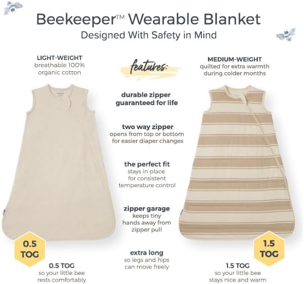 Burt's Bees Baby Unisex Newborn Essentials 100% Organic Cotton Beekeeper Wearable Blanket
